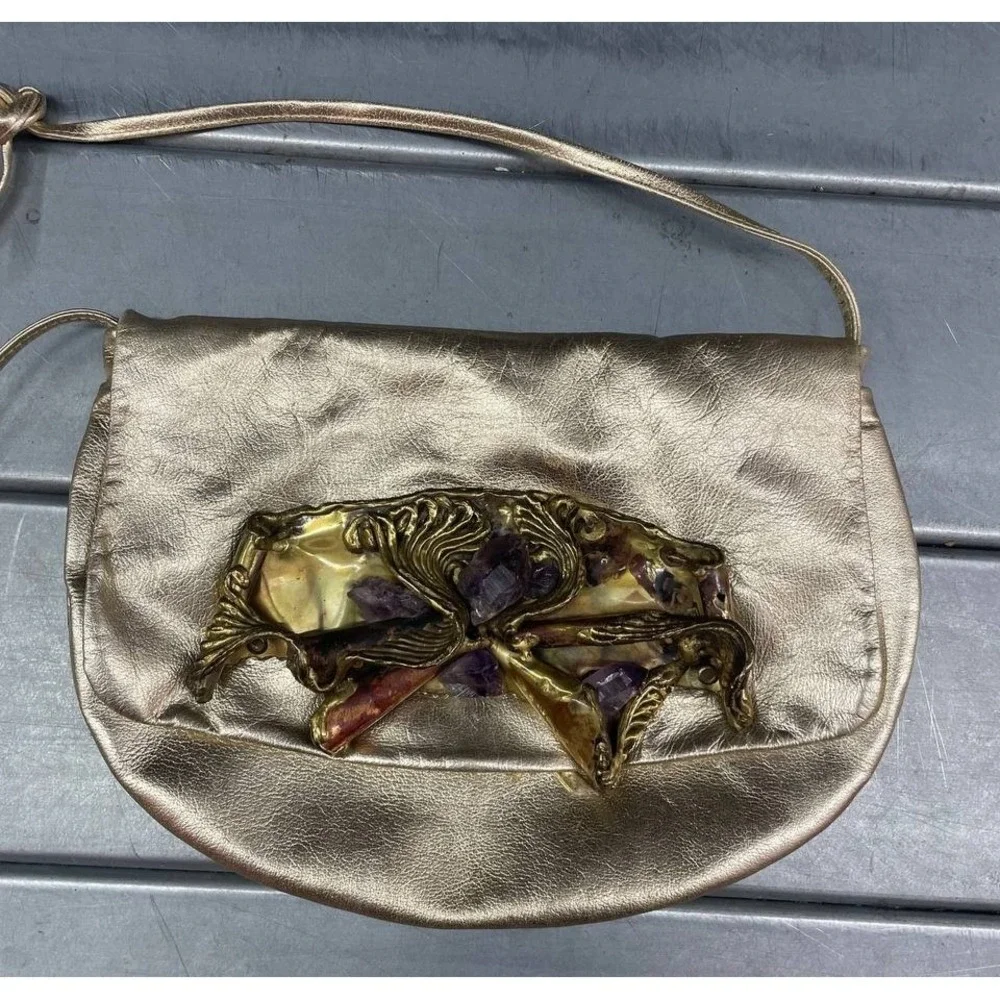 Vintage Carvalhu‎ Copa Collection Gold Leather Shoulder Bag